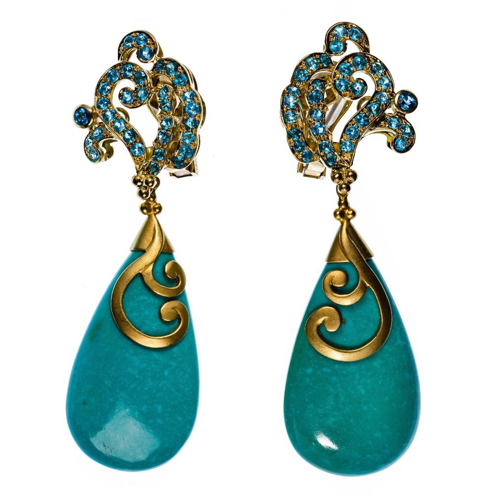 Paula Crevoshay 18k Yellow Gold and Gemstone Clip-on Earring Set